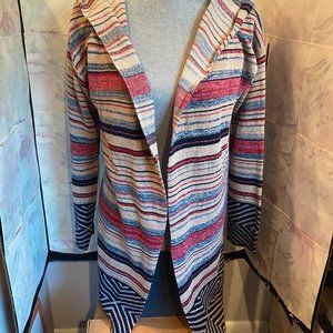 Women's Navy/tan long hooded sweater